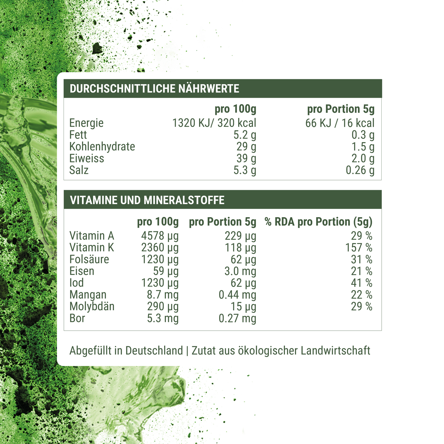 Bio Urweizengrassaftpulver Nährwertangaben