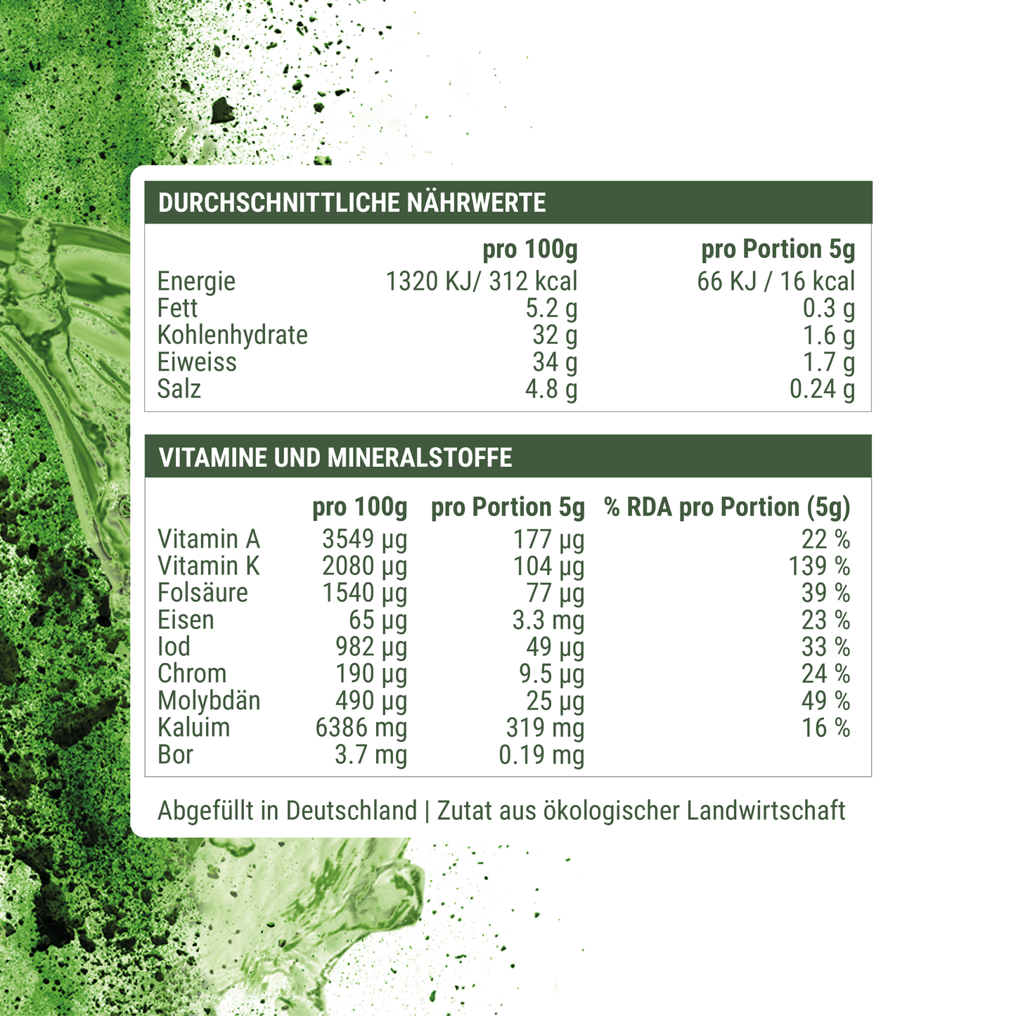 Poudre de jus d'herbe d'orge biologique 